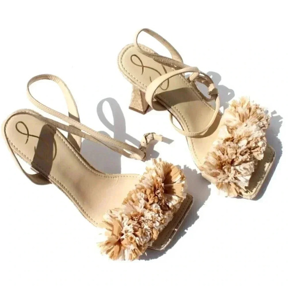 New Sam Edelman Clare Sand Leather Ankle Strap Squared Toe Block Heeled Sandals - Picture 1 of 3